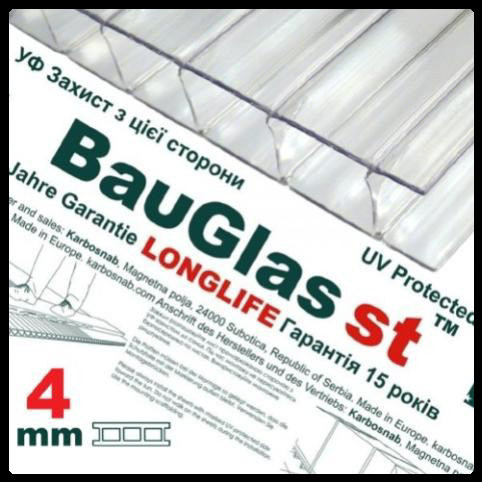 Стільниковий полікарбонат 4 мм BauGlas ST Longlife 1UV прозорий Стандарт (Сербія)